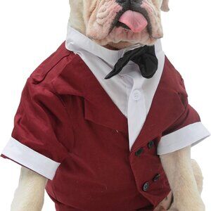 Formal Tuxedo Bow Tie Bulldog Fits Chest 17-21" Burgundy Pet Costume Dog Suit